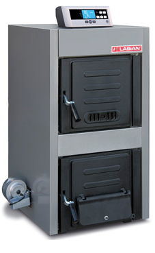 LASIAN SOLIMAX PLUS 30 caldera de hierro fundido  leña y carbon con panel electrónico y ventilador de 30 kw. (caldera para biomasa de leña)