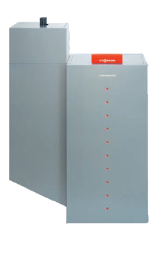VIESSMANN VITOLIGNO 300-P 13-40 caldera de pie de pellets de 13-40 KW, solo calefacción, encendido automático, para funcionamiento con sistema neumático (caldera para biomasa de pellets)