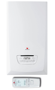 SAUNIER-DUVAL THEMA CONDENS 25 de 19,6/25,5 KW CONTROL con termostato programable Exacontrol E7R (calefacción y acs) con placa de conexiones y ventosa (caldera para gas propano mural estanca mixta condensación)