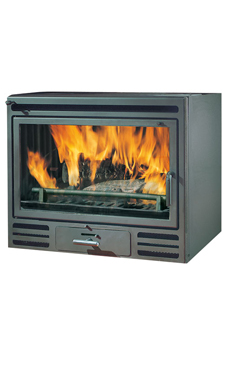 EDILKAMIN RIGA 49 Frontal Cristal plano 12 Kw.ventilación forzada. Insertable a leña con frontal en acero e interior en fundición