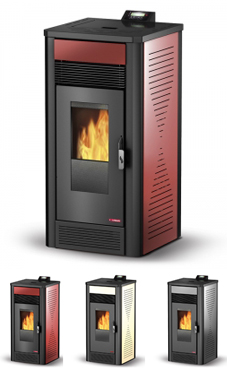 LASIAN COLIMA de 3,6 a 12 Kw. (hueso de oliva, pellets de olivo, pellet de madera con alto porcentaje de cenizas, cáscara de almendra triturada, etc.), calentamiento mediante aire, de 12 KW de potencia térmica máxima. Capacidad de calentamiento de 200 m3 