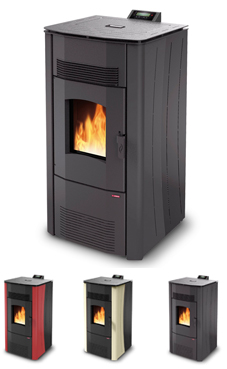 LASIAN TELICA de 3,6 a 10 Kw. (hueso de oliva, pellets de olivo, pellet de madera con alto porcentaje de cenizas, cáscara de almendra triturada, etc.), calentamiento mediante aire, de 10 KW de potencia térmica máxima. Capacidad de calentamiento de 180 m3 
