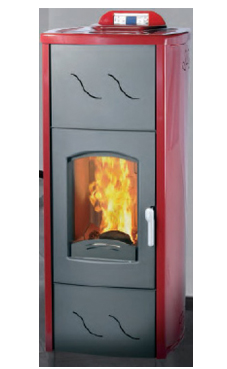 GREENHEISS PETRA ACS de 34 Kw.   Acabados antracita, cuero, plata, salmon ,marfil  y rojo burdeos. Depósito de pellet de 40 Kg. con programación semanal y mando a distancia.