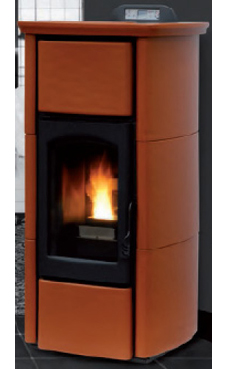 GREENHEISS VICTORIA PLUS ACS de 28 Kw.  Acabados antracita, cuero, plata, salmon ,marfil  y rojo burdeos Depósito de pellet de 35 Kg.con programación semanal y mando a distancia.