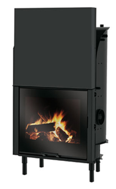 EDILKAMIN H2 OCEANO 28 de 27,8 Kw.salida humos hembra Ø 25 cm. fuego de acero, plano fuego de fundición y cristal plano, con posibilidad de asador. Chimenea de leña con caldera que envuelve el hogar completamente aumentando la superficie de intercambio de