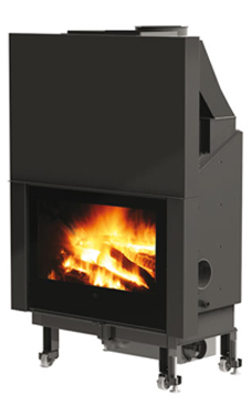 EDILKAMIN AQUAMAXI 28  de 27,8 Kw. con 1 serpentin ,  salida humos hembra Ø 25 cm,  completado de brasero y posibilidad de asador,  fuego de acero y material refractario.